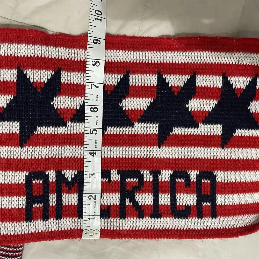 Vintage Knitmakers USA United States of America Patriotic Knit Scarf 8 X 84